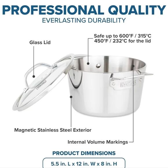 Viking 3-Ply Bonded 4QT Stock Pot w/Lid - Picture 5 of 15